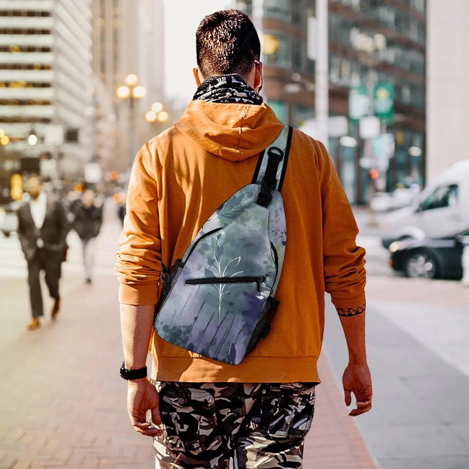 Sling Bag for Women Men Chest Bag Deep Purple Flowers Daypack Fanny Pack Cross Body Bag for Traveling