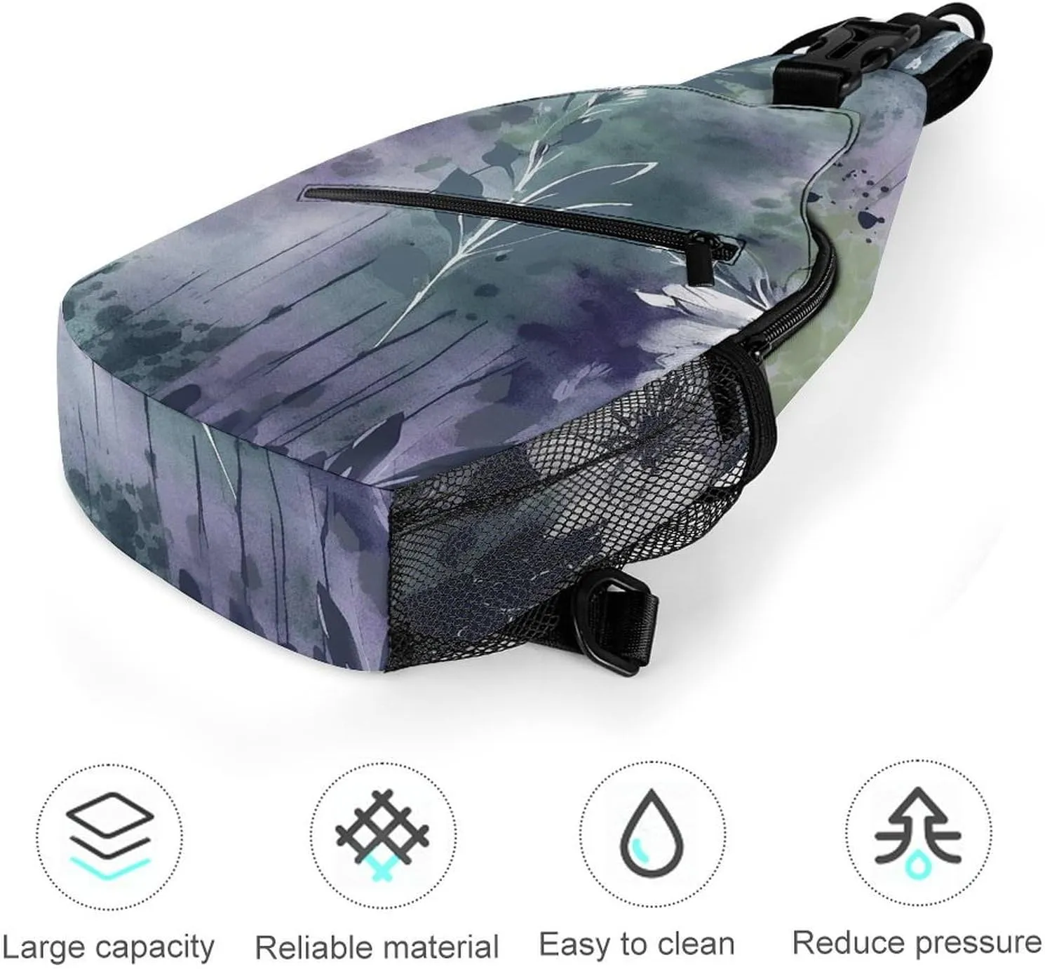 Sling Bag for Women Men Chest Bag Deep Purple Flowers Daypack Fanny Pack Cross Body Bag for Traveling