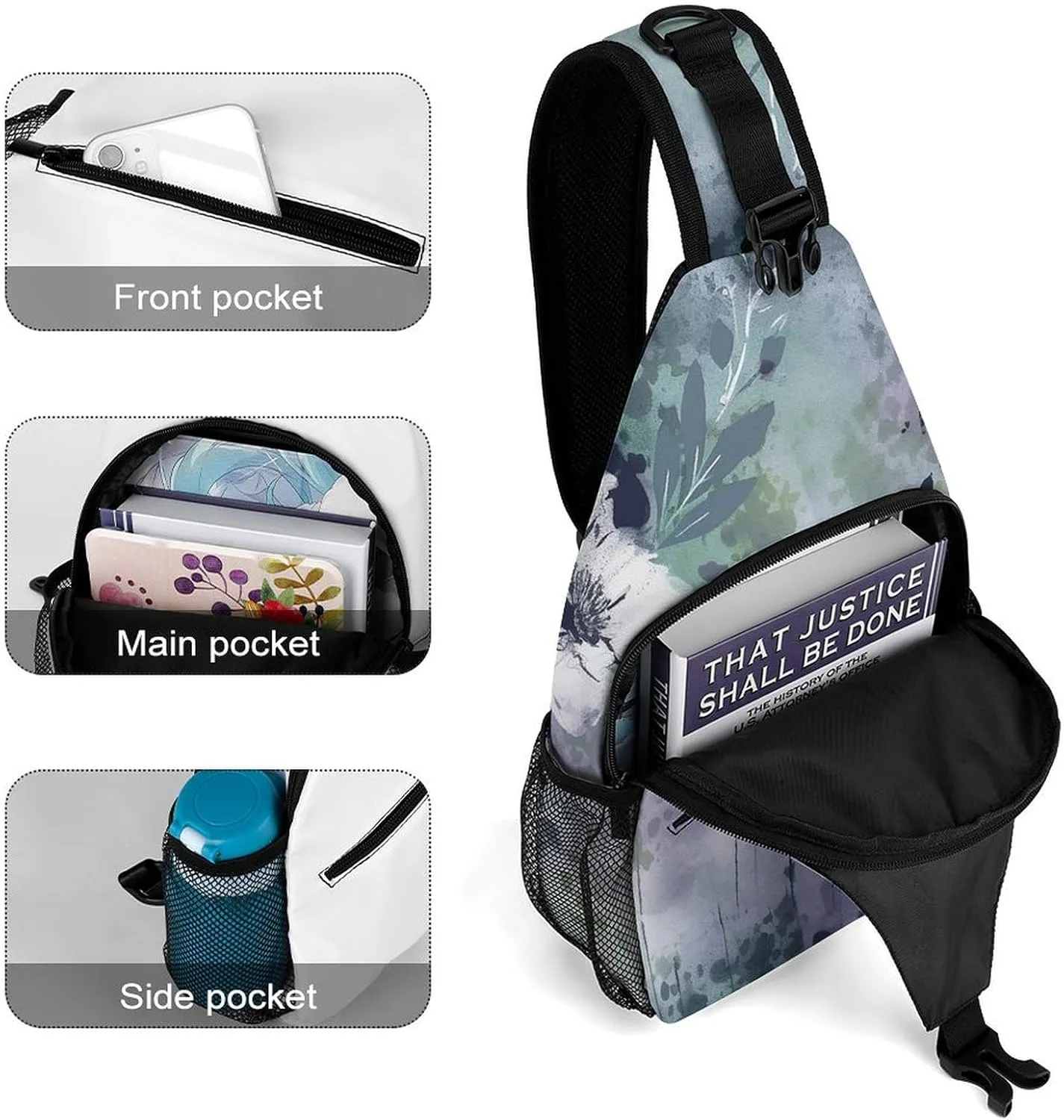 Sling Bag for Women Men Chest Bag Deep Purple Flowers Daypack Fanny Pack Cross Body Bag for Traveling