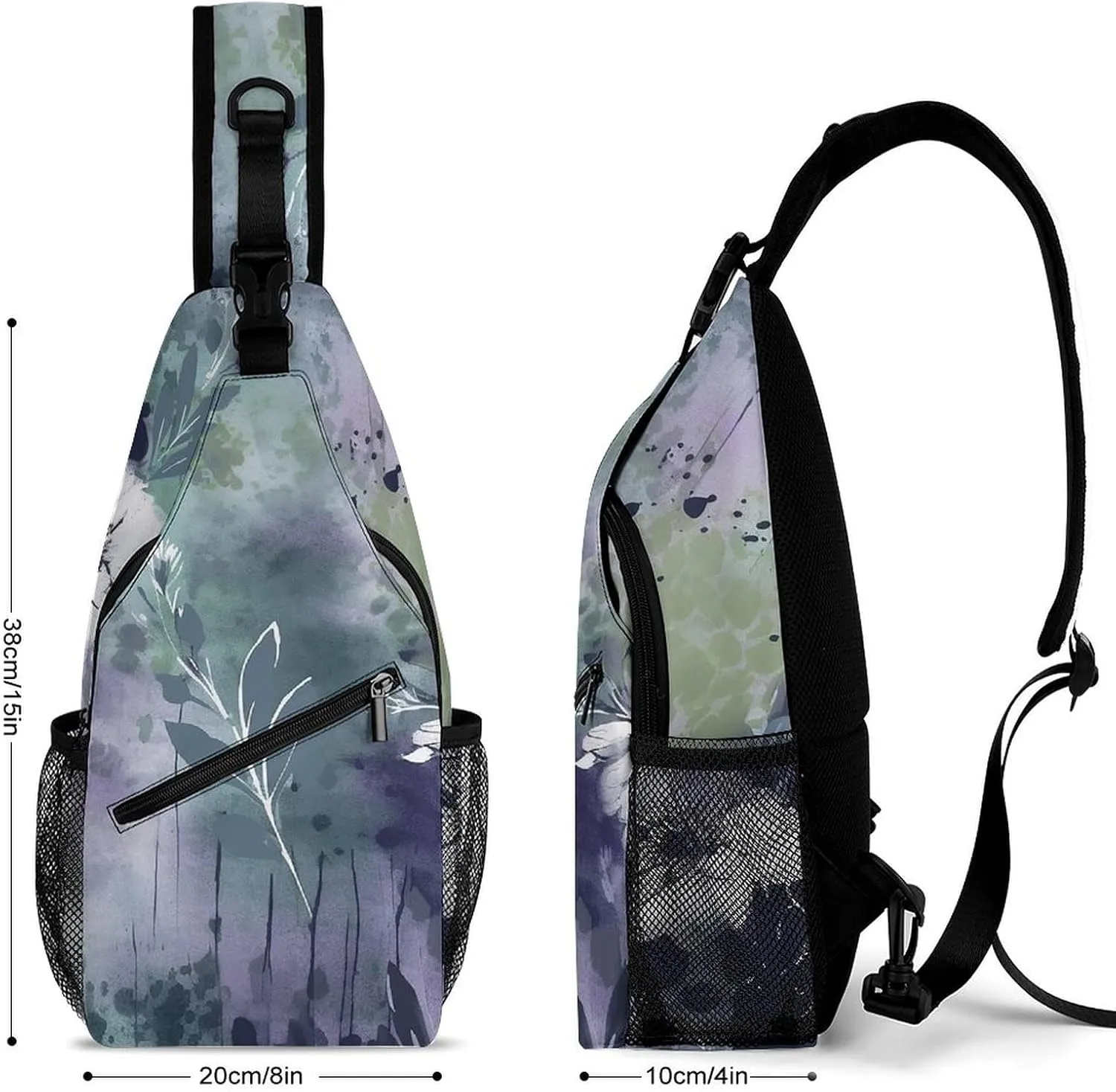 Sling Bag for Women Men Chest Bag Deep Purple Flowers Daypack Fanny Pack Cross Body Bag for Traveling