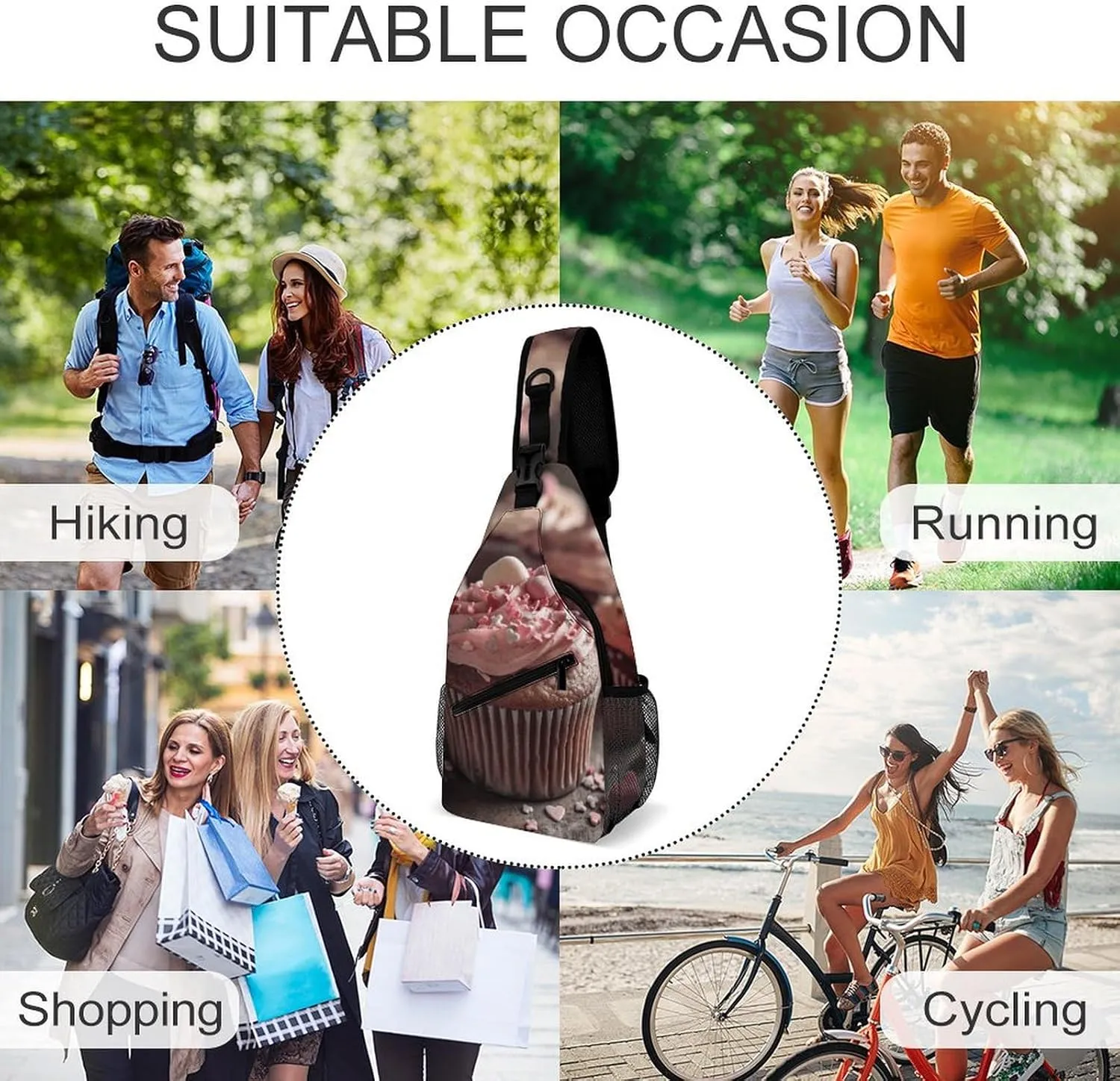 Sling Bag for Women Men Chest Bag Dessert Cake Daypack Fanny Pack Cross Body Bag for Traveling