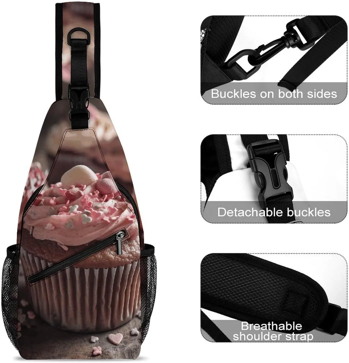 Sling Bag for Women Men Chest Bag Dessert Cake Daypack Fanny Pack Cross Body Bag for Traveling