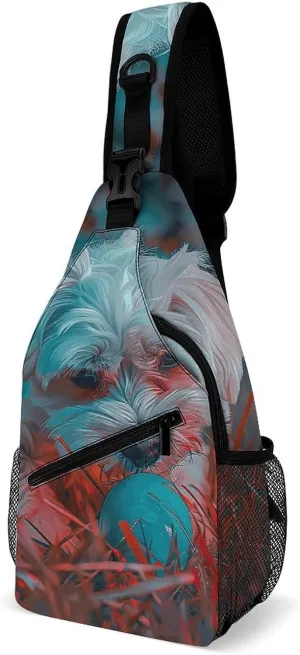 Sling Bag for Women Men Chest Bag Dog Playing with Toys Daypack Fanny Pack Cross Body Bag for Traveling
