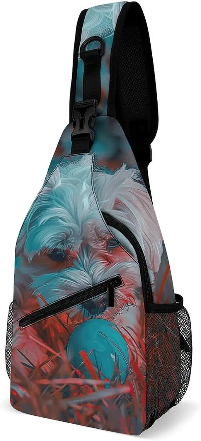 Sling Bag for Women Men Chest Bag Dog Playing with Toys Daypack Fanny Pack Cross Body Bag for Traveling