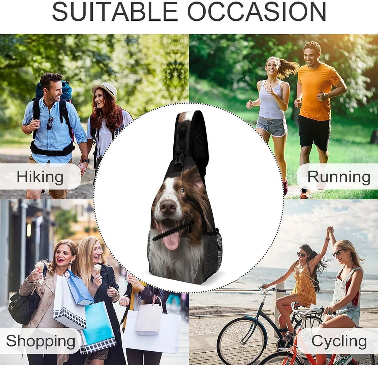 Sling Bag for Women Men Chest Bag Dog Sticking Out Tongue Daypack Fanny Pack Cross Body Bag for Traveling