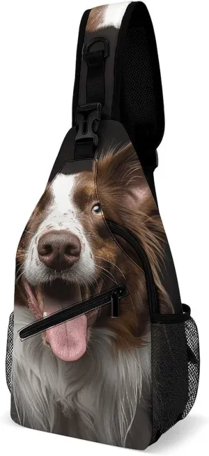 Sling Bag for Women Men Chest Bag Dog Sticking Out Tongue Daypack Fanny Pack Cross Body Bag for Traveling
