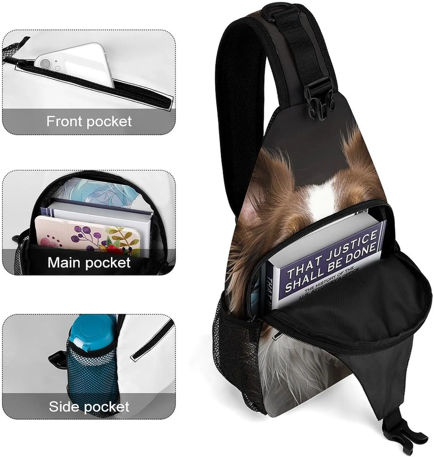 Sling Bag for Women Men Chest Bag Dog Sticking Out Tongue Daypack Fanny Pack Cross Body Bag for Traveling