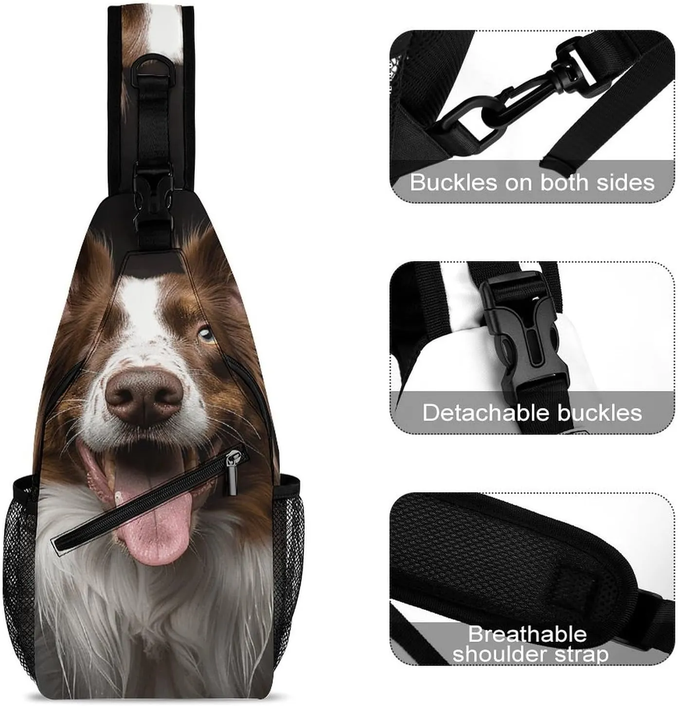 Sling Bag for Women Men Chest Bag Dog Sticking Out Tongue Daypack Fanny Pack Cross Body Bag for Traveling