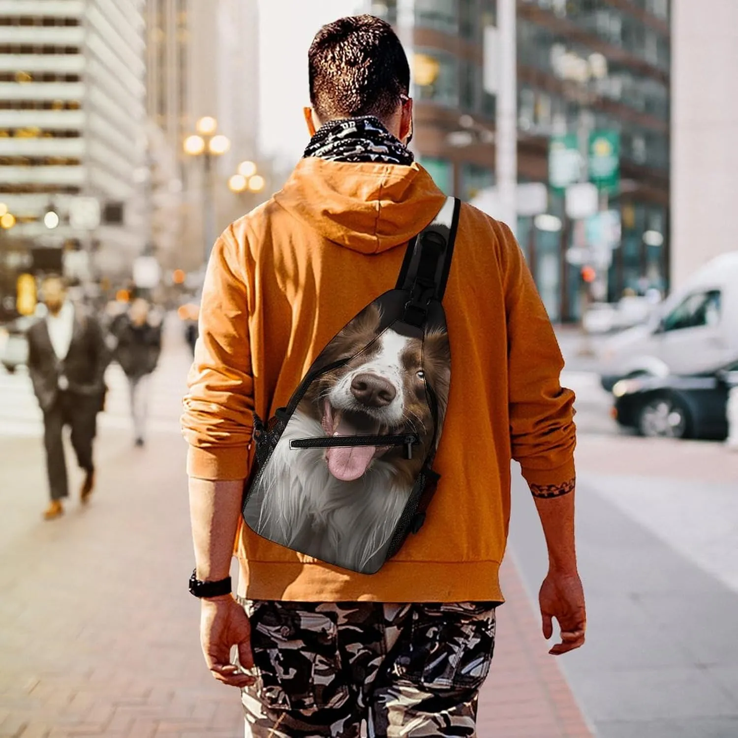 Sling Bag for Women Men Chest Bag Dog Sticking Out Tongue Daypack Fanny Pack Cross Body Bag for Traveling