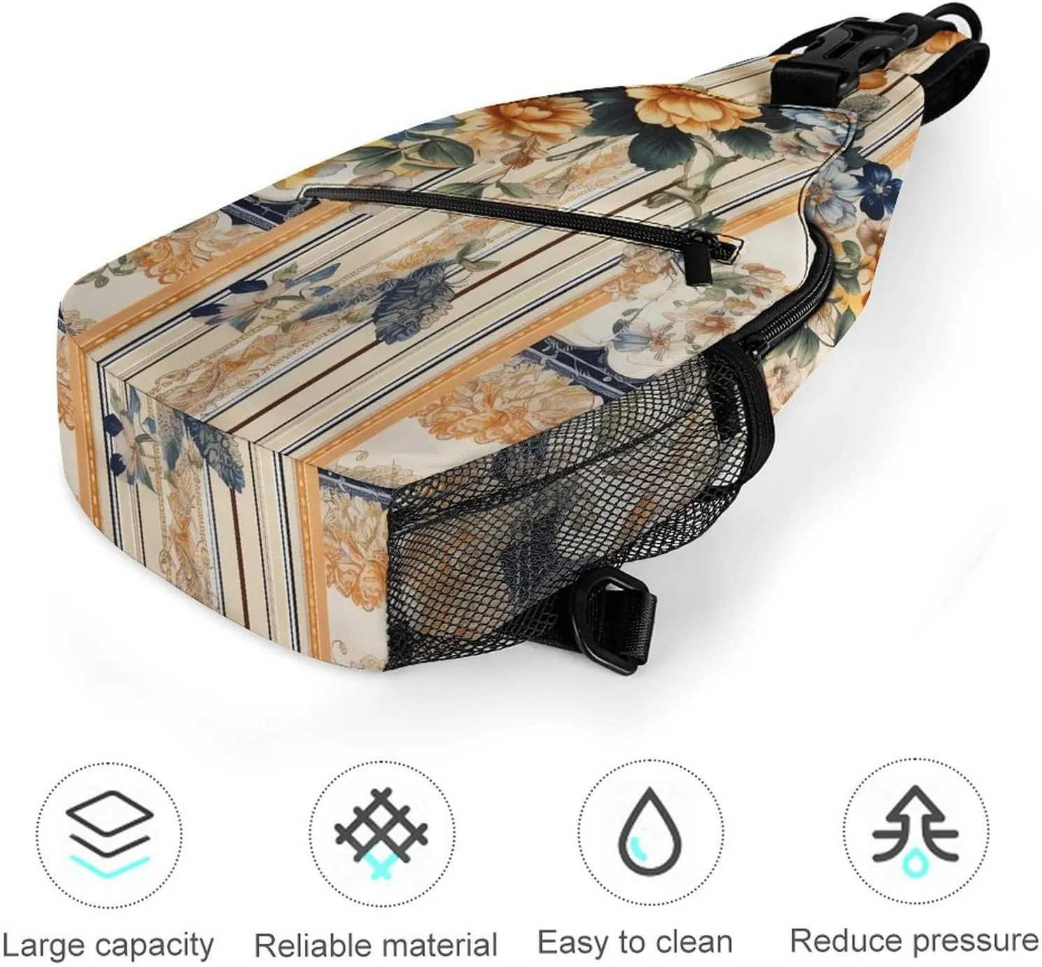 Sling Bag for Women Men Chest Bag Floral Pattern on Fabric Daypack Fanny Pack Cross Body Bag for Traveling