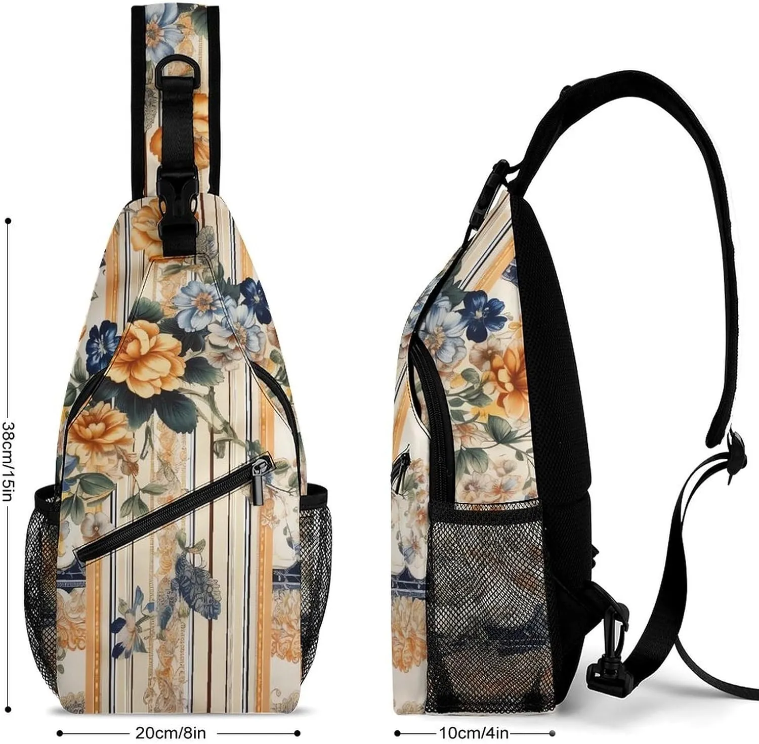 Sling Bag for Women Men Chest Bag Floral Pattern on Fabric Daypack Fanny Pack Cross Body Bag for Traveling
