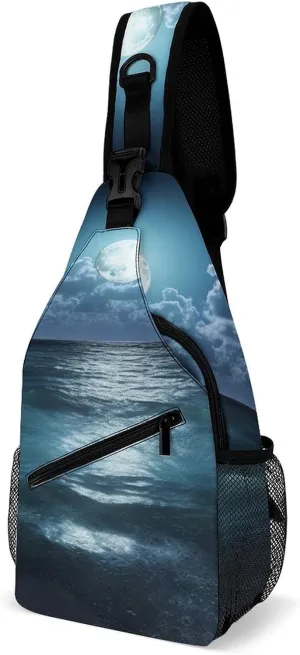 Sling Bags Sea And Moon Crossbody Bag for Women Men Cross Body Bag for Travel Hiking Shopping