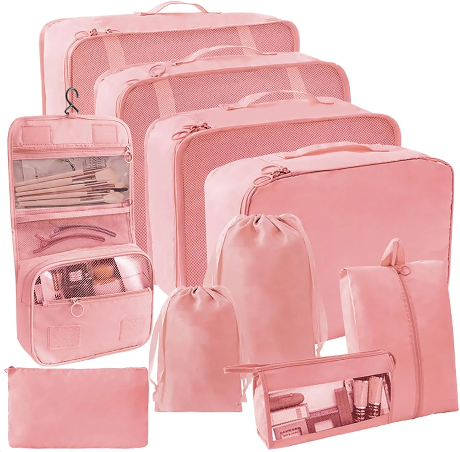 SLMT 10 Set Packing Cubes for Suitcases, Luggage Organizer Bags for Carry On, Travel Bags Organizer for Luggage, Must Have Travel Essentials for Women and Men (Pink)