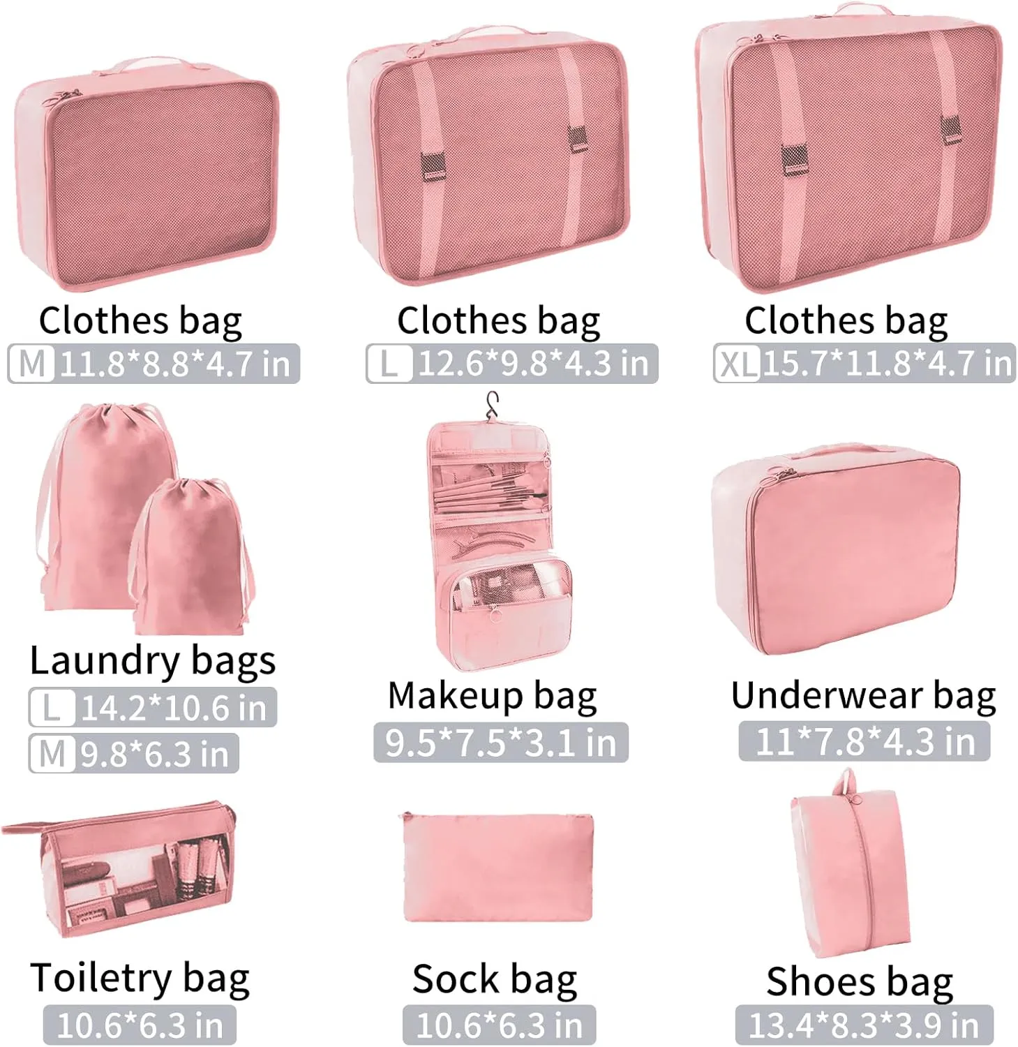 SLMT 10 Set Packing Cubes for Suitcases, Luggage Organizer Bags for Carry On, Travel Bags Organizer for Luggage, Must Have Travel Essentials for Women and Men (Pink)