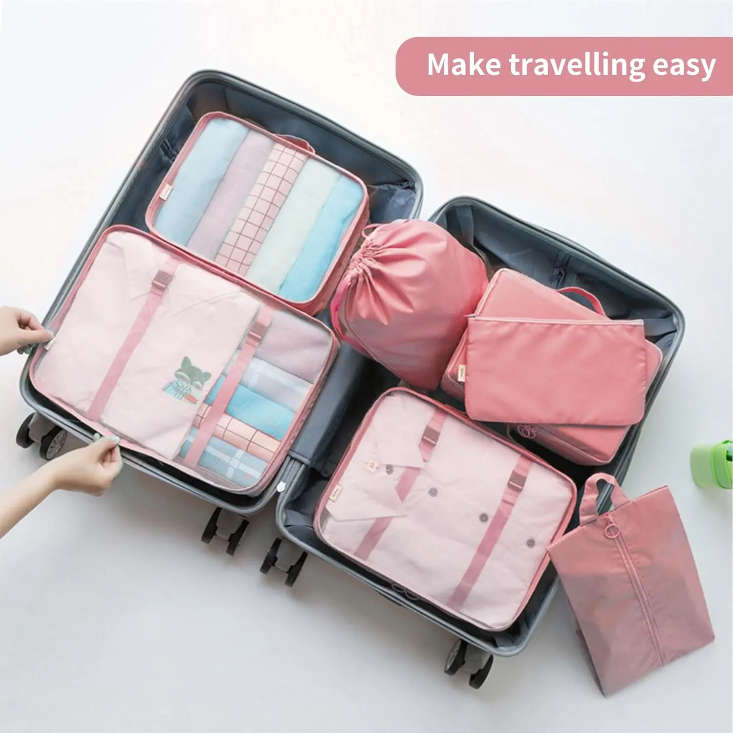 SLMT 10 Set Packing Cubes for Suitcases, Luggage Organizer Bags for Carry On, Travel Bags Organizer for Luggage, Must Have Travel Essentials for Women and Men (Pink)