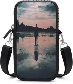 Small Crossbody Bags for Women,Standing in The Lake Print Mobile Phone Bag,Trendy Cross Body Cell Phone Purse Shoulder Bag