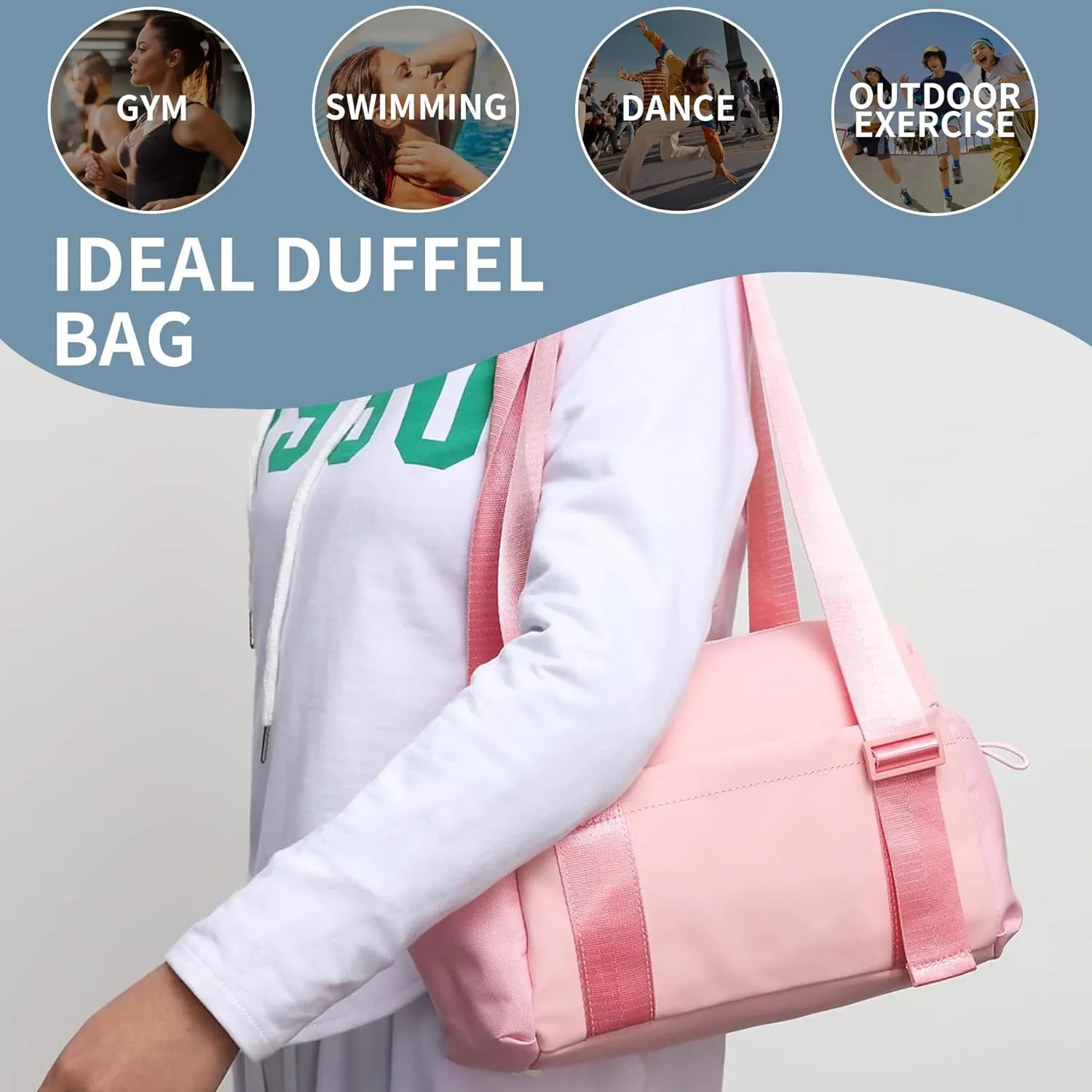 Small Gym Bag for Women Mini Duffle Bag with Wet Compartment Carry on Duffel Bags Weekender Tote Bags for Workout Dance Sport Fitness (Pink)