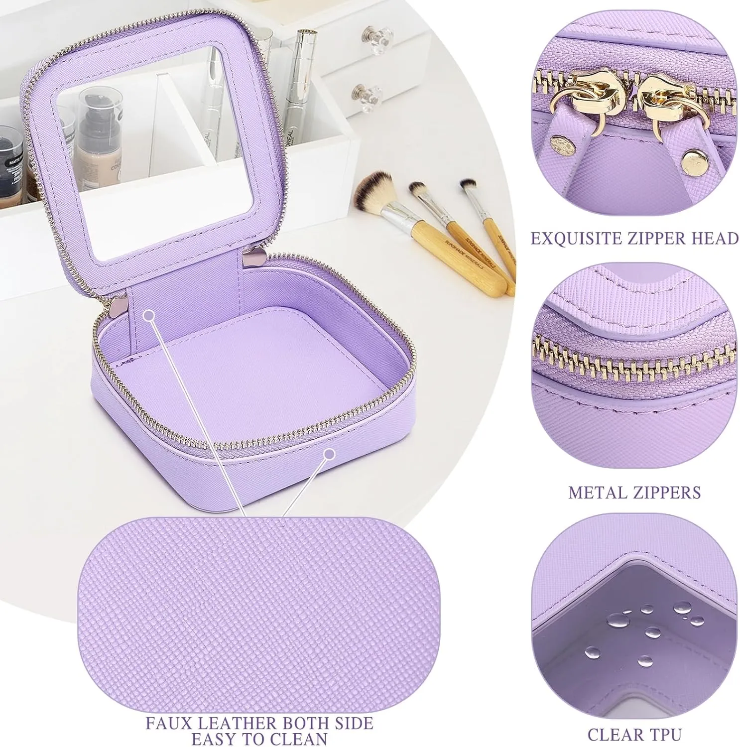 Small Makeup Bag Mini Clear Cosmetic Makeup Case & Toiletry Bag with Zipper Women's Purse Organizer & Car Essentials (X/Purple, MINI)