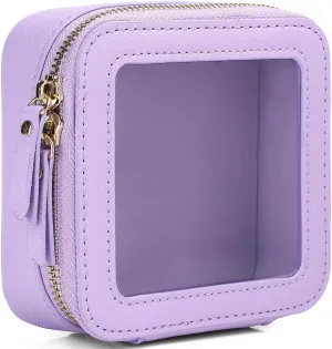 Small Makeup Bag Mini Clear Cosmetic Makeup Case & Toiletry Bag with Zipper Women's Purse Organizer & Car Essentials (X/Purple, MINI)