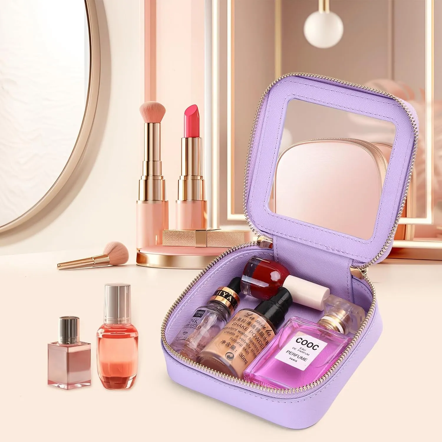 Small Makeup Bag Mini Clear Cosmetic Makeup Case & Toiletry Bag with Zipper Women's Purse Organizer & Car Essentials (X/Purple, MINI)