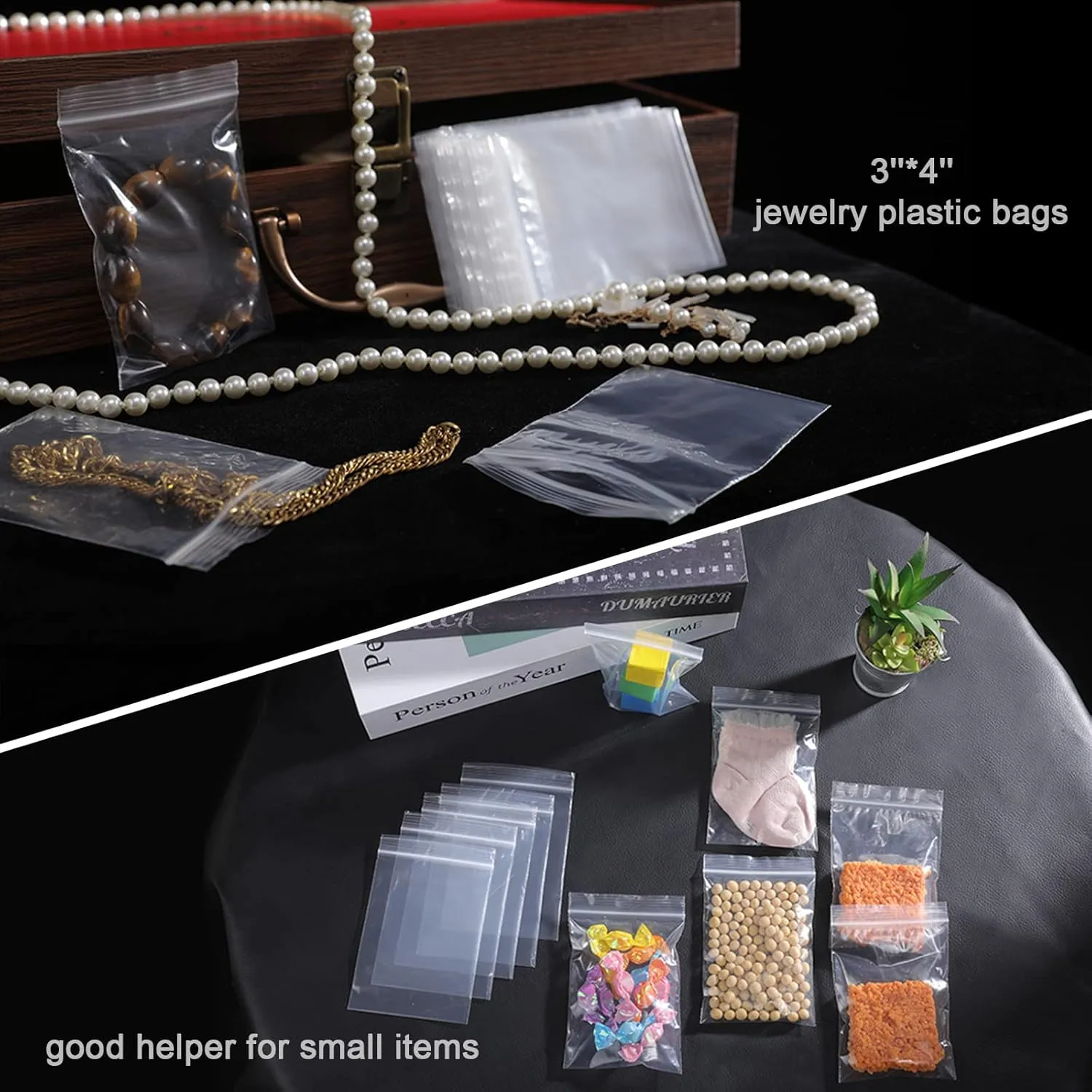 Small Plastic Bags 3x4, 1000pcs, Transparent for Pills, Clear Reusable Baggies for Jewelry, Coins, Candy, etc