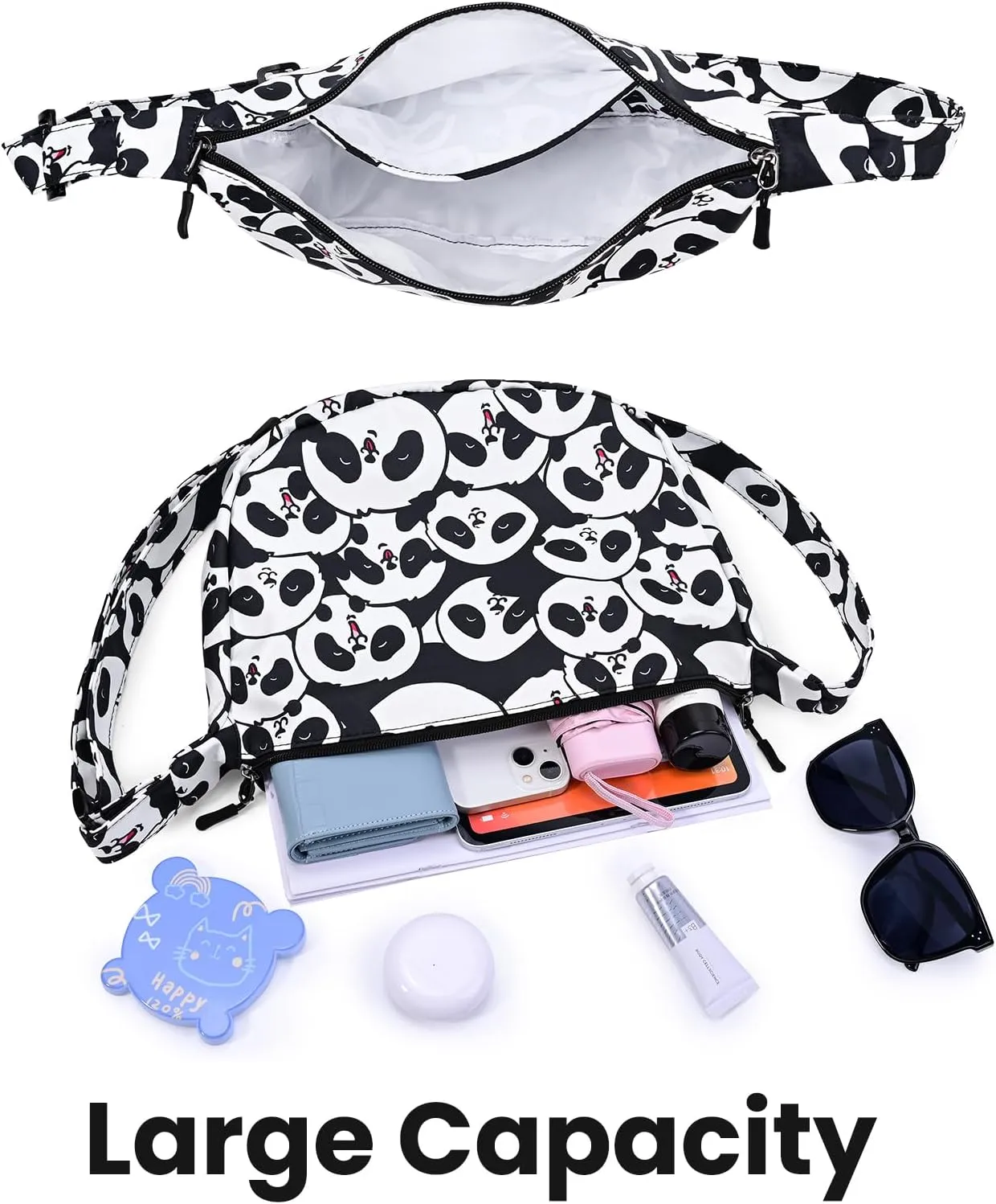 Small Sling Crossbody Bag for Women Men Trendy, Mini Crescent Bag with Adjustable Strap, 2 Zippers Lightweight Nylon Bag