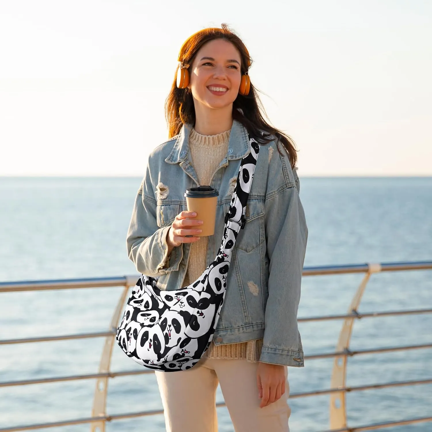 Small Sling Crossbody Bag for Women Men Trendy, Mini Crescent Bag with Adjustable Strap, 2 Zippers Lightweight Nylon Bag