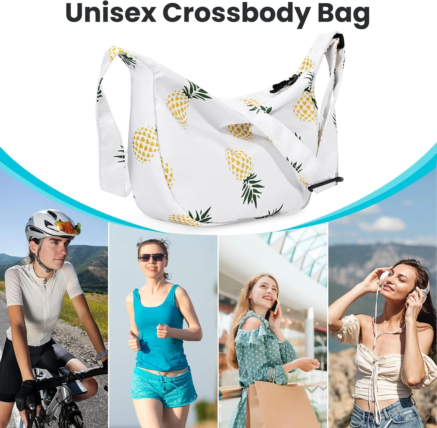 Small Sling Crossbody Bag for Women Men Trendy, Mini Crescent Bag with Adjustable Strap, 2 Zippers Lightweight Nylon Bag