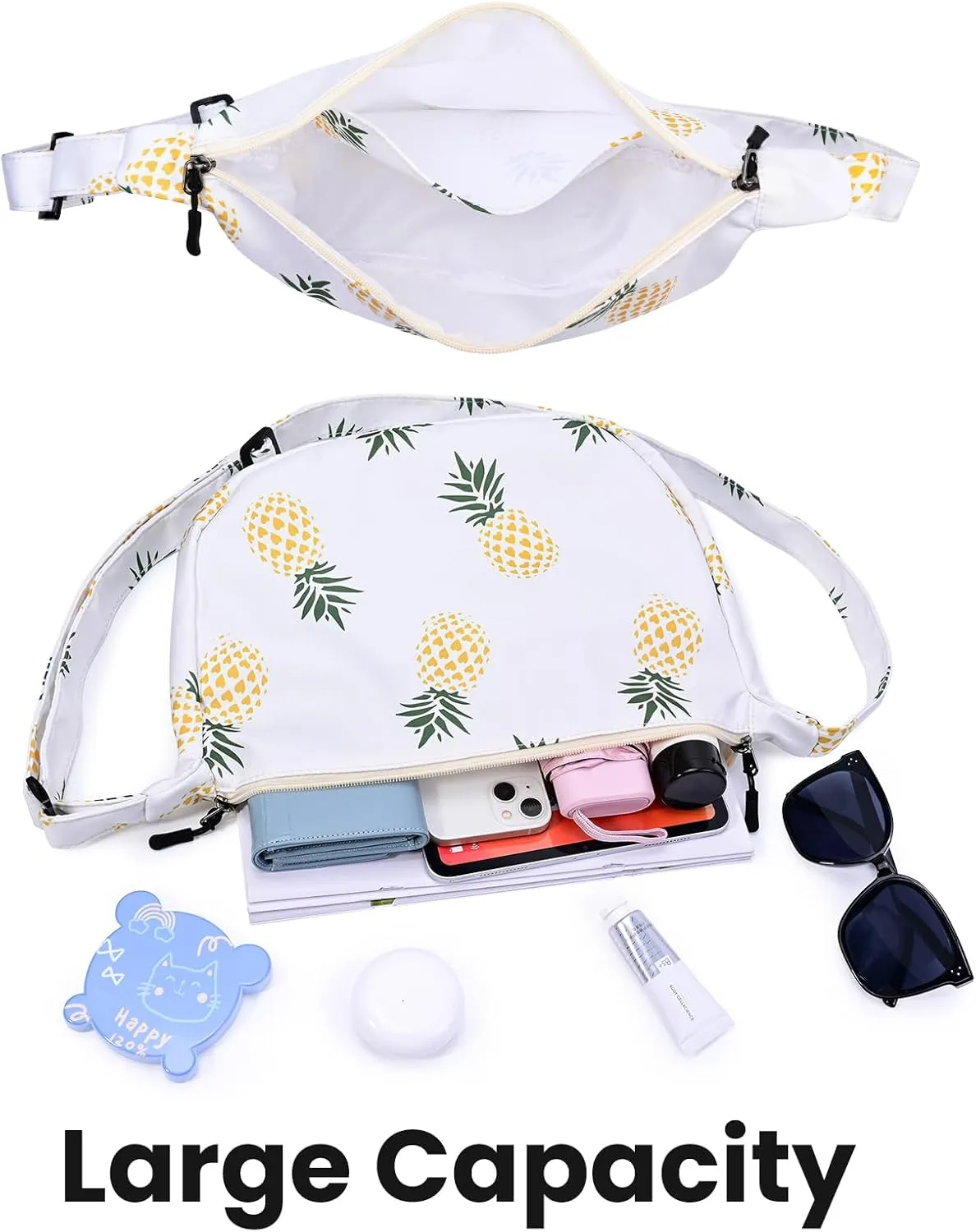 Small Sling Crossbody Bag for Women Men Trendy, Mini Crescent Bag with Adjustable Strap, 2 Zippers Lightweight Nylon Bag