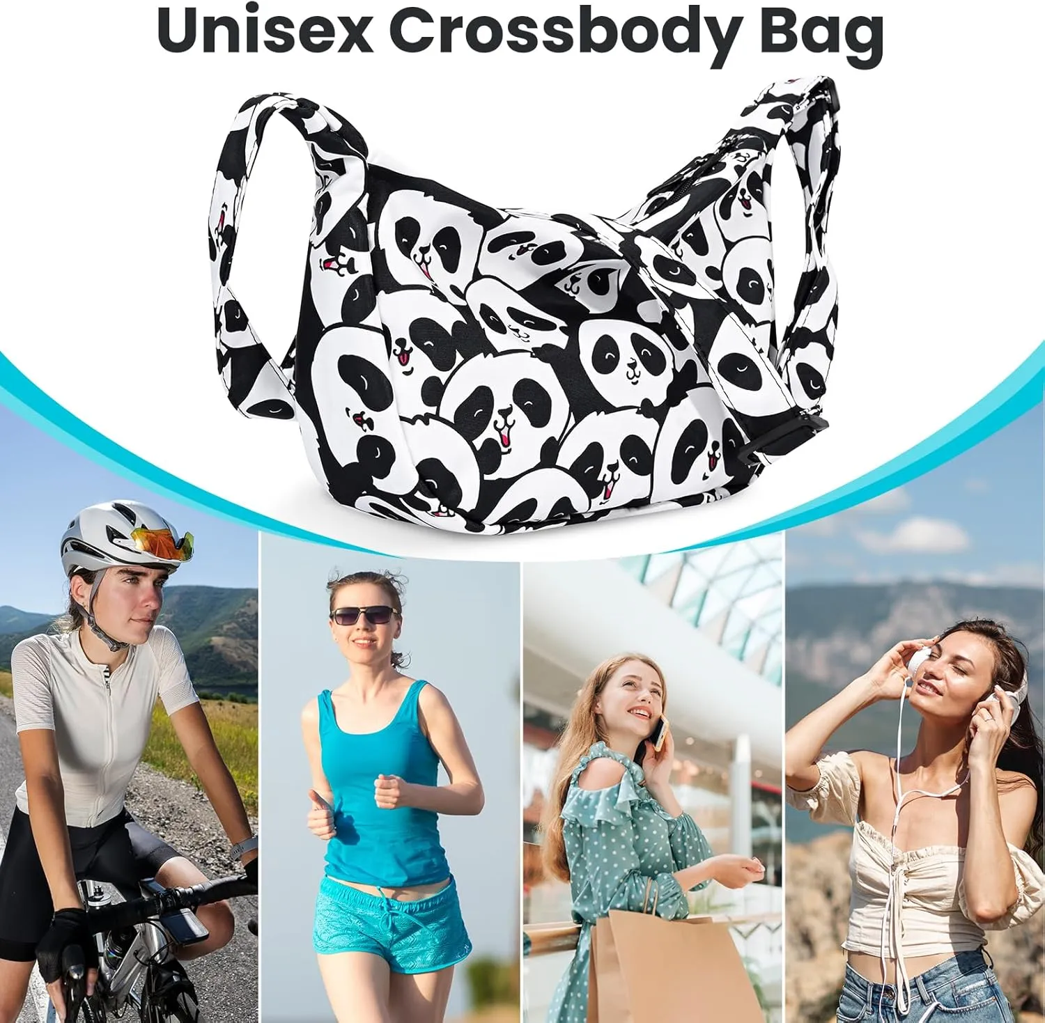 Small Sling Crossbody Bag for Women Men Trendy, Mini Crescent Bag with Adjustable Strap, 2 Zippers Lightweight Nylon Bag