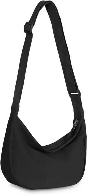 Small Sling Crossbody Bag for Women Men Trendy, Mini Crescent Bag with Adjustable Strap, 2 Zippers Lightweight Nylon Bag