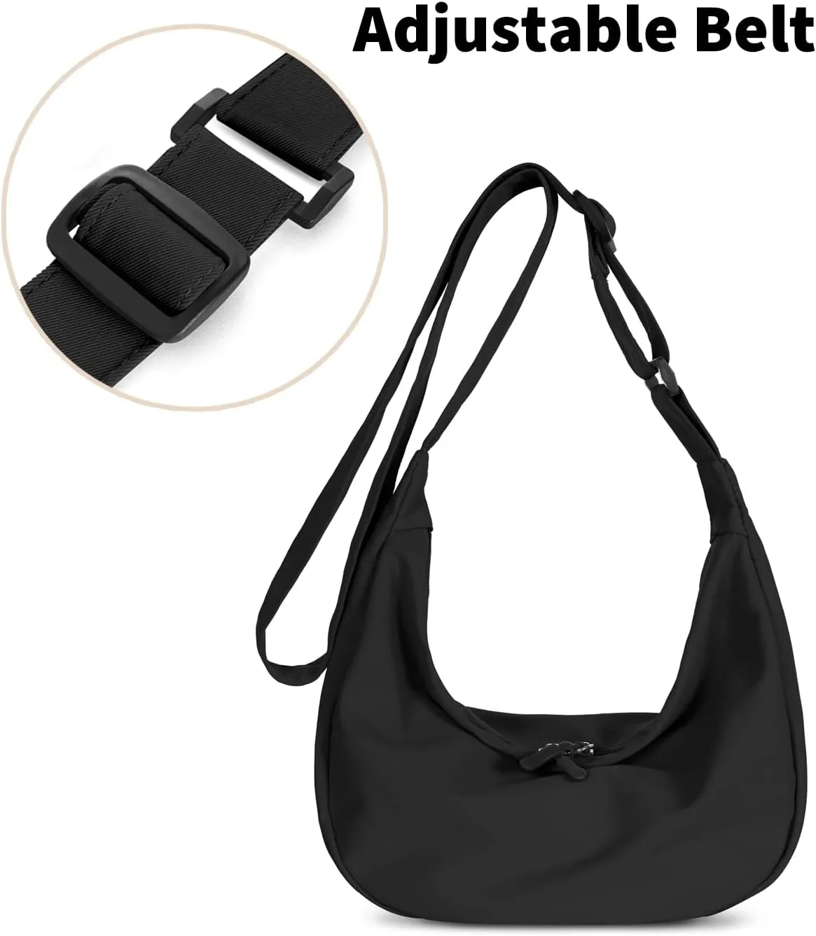 Small Sling Crossbody Bag for Women Men Trendy, Mini Crescent Bag with Adjustable Strap, 2 Zippers Lightweight Nylon Bag