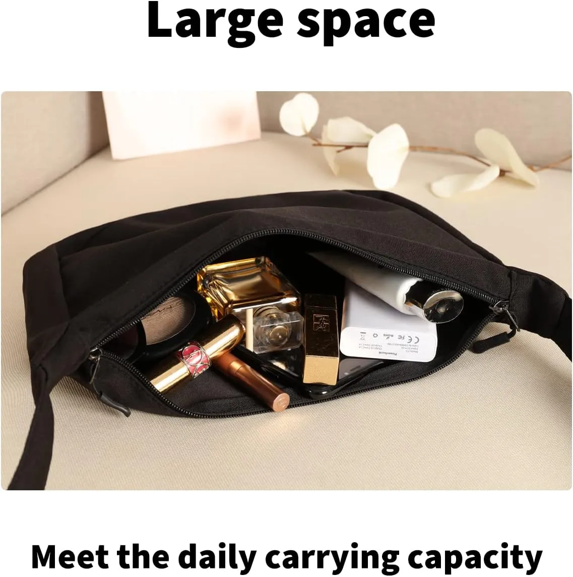 Small Sling Crossbody Bag for Women Men Trendy, Mini Crescent Bag with Adjustable Strap, 2 Zippers Lightweight Nylon Bag