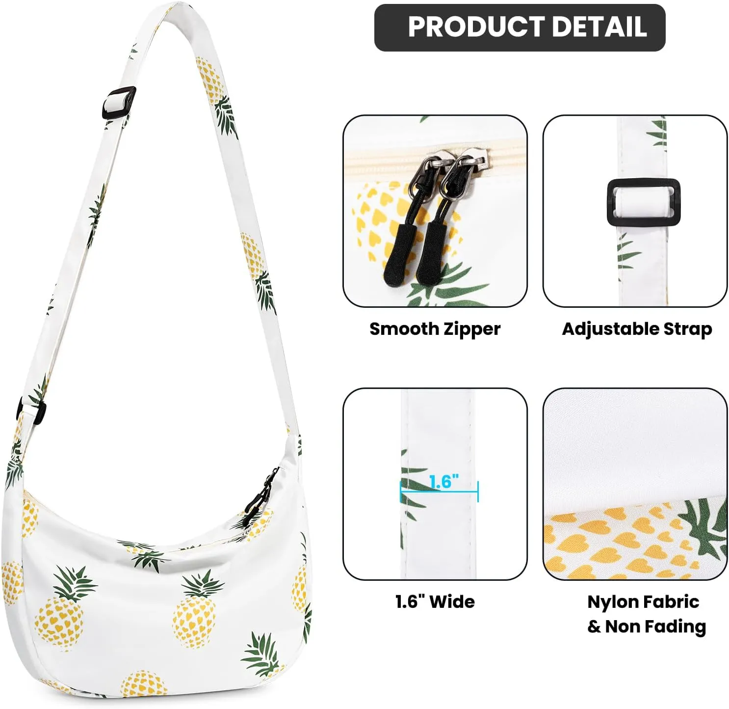 Small Sling Crossbody Bag for Women Men Trendy, Mini Crescent Bag with Adjustable Strap, 2 Zippers Lightweight Nylon Bag