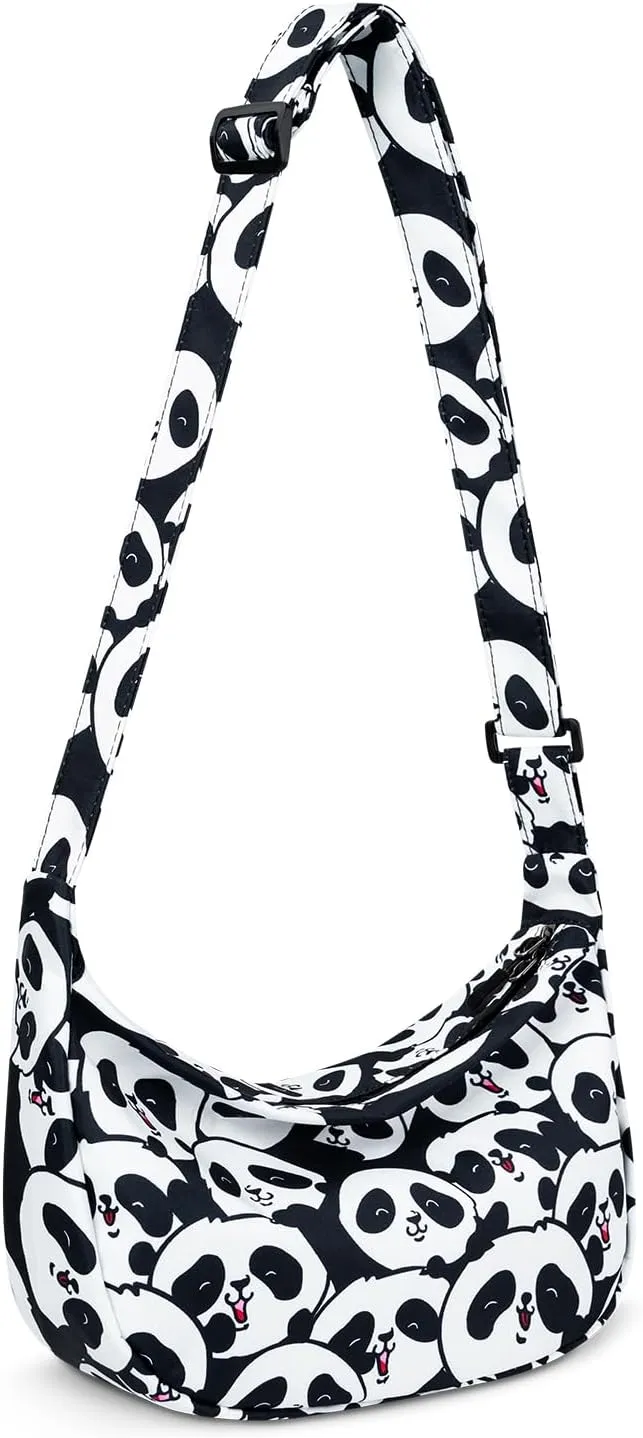 Small Sling Crossbody Bag for Women Men Trendy, Mini Crescent Bag with Adjustable Strap, 2 Zippers Lightweight Nylon Bag