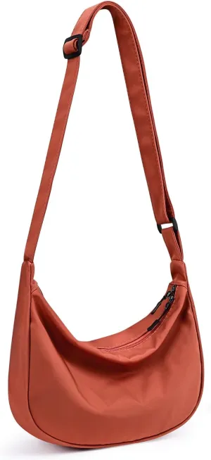 Small Sling Crossbody Bag for Women Men Trendy, Mini Crescent Bag with Adjustable Strap, 2 Zippers Lightweight Nylon Bag