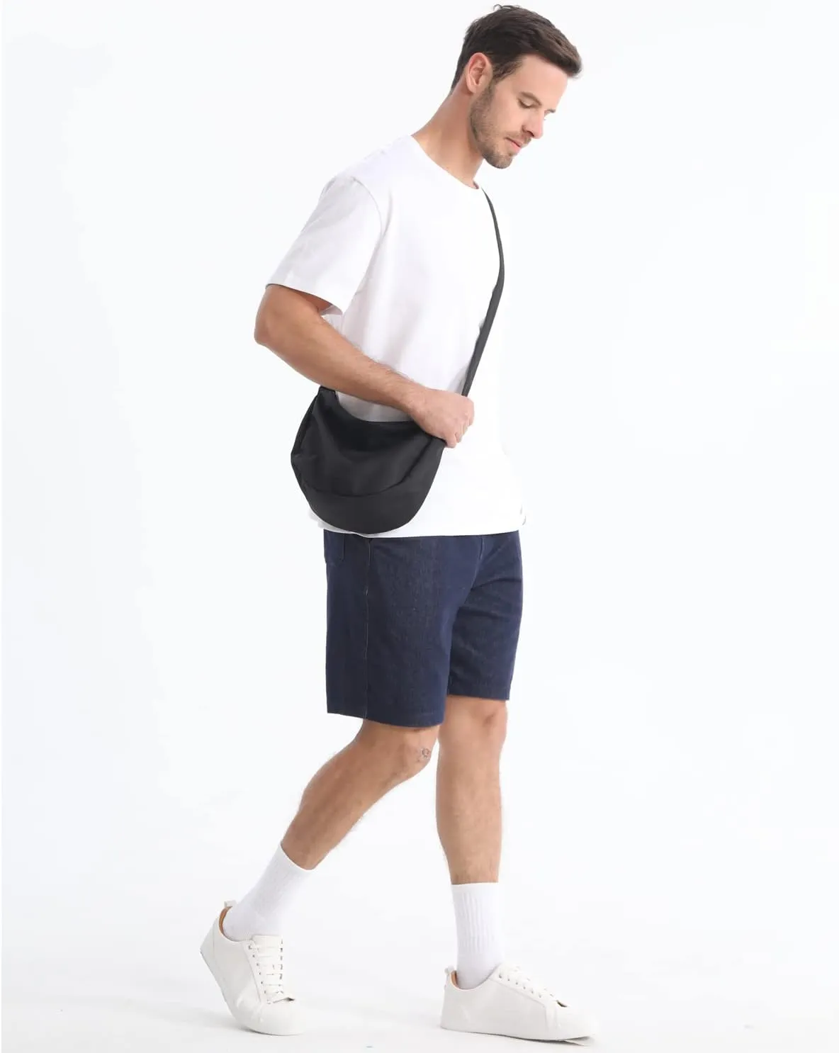 Small Sling Crossbody Bag for Women Men Trendy, Mini Crescent Bag with Adjustable Strap, 2 Zippers Lightweight Nylon Bag