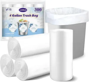 Small Trash Bags 4 Gallon, 300 Count Small Garbage Bag Bathroom White Mini Trash Bag Trash Can Liners Unscented Garbage Bags for Bathroom Can