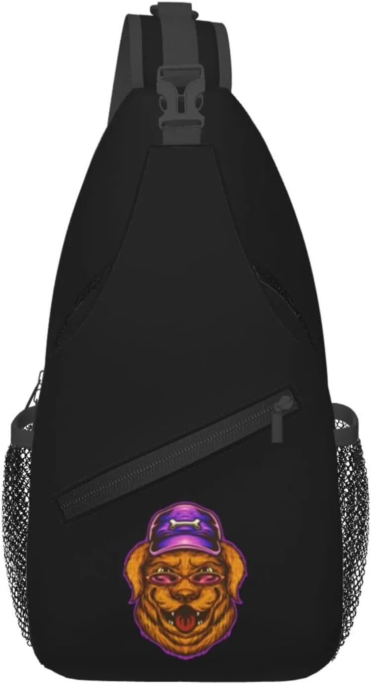 Smiling Dog With Sunglasses And Hat Crossbody Bags For Women Men Chest Backpack Gym Shoulder Bag Travel Outdoor Sports Casual Crossbody Bags