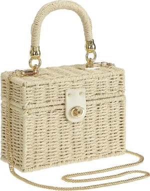 So'each Women's Handbag Wicker Square Crossbody Rattan Bag Boho Crossbody Bag