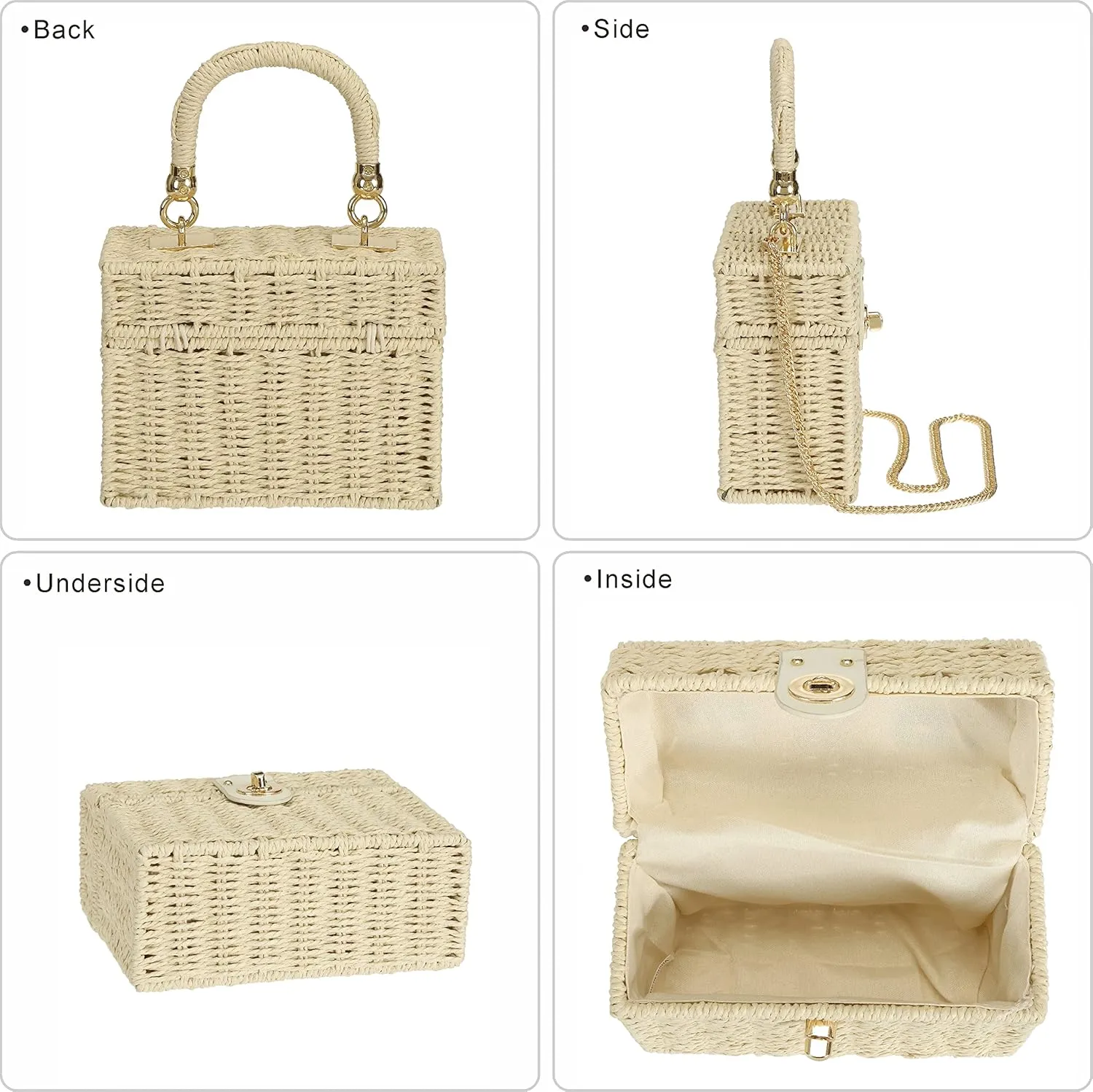 So'each Women's Handbag Wicker Square Crossbody Rattan Bag Boho Crossbody Bag