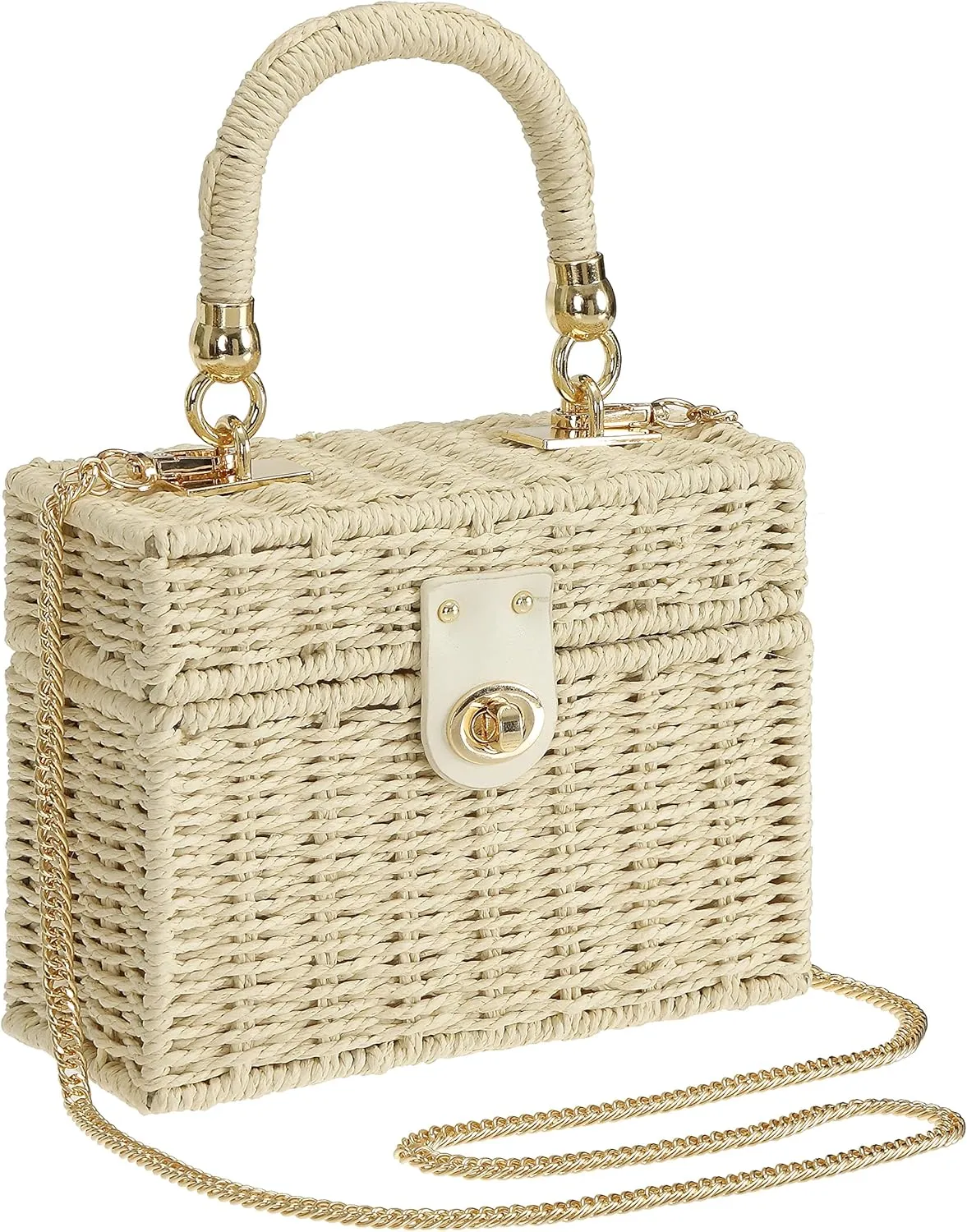 So'each Women's Handbag Wicker Square Crossbody Rattan Bag Boho Crossbody Bag