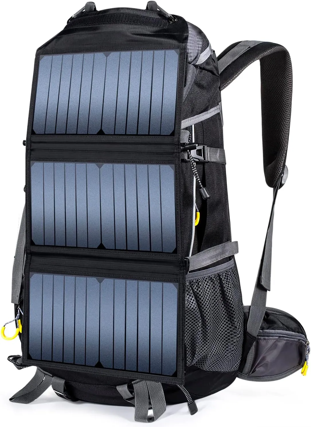 Solar Powered Backpack for Backpacking Camping Hiking Touring Mountaineering Trekking Travel Outdoor Large Waterproof Lightweight 78L Rucksack with 20 Watts Solar Charger