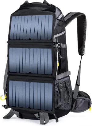 Solar Powered Backpack for Backpacking Camping Hiking Touring Mountaineering Trekking Travel Outdoor Large Waterproof Lightweight 78L Rucksack with 20 Watts Solar Charger