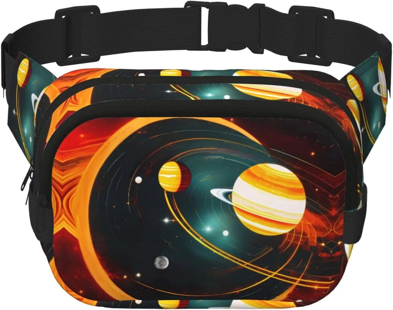 Solar System Jupiter Saturn Print Square Double Layer functionality Waist Bag Unisex Crossbody Pack Travel Workout
