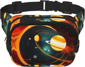 Solar System Jupiter Saturn Print Square Double Layer functionality Waist Bag Unisex Crossbody Pack Travel Workout