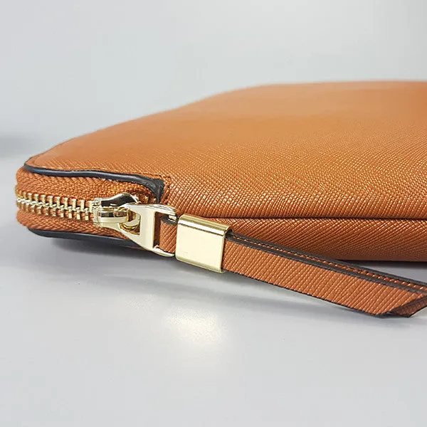 SORRENTO - Cognac Structured Saffiano Clutch