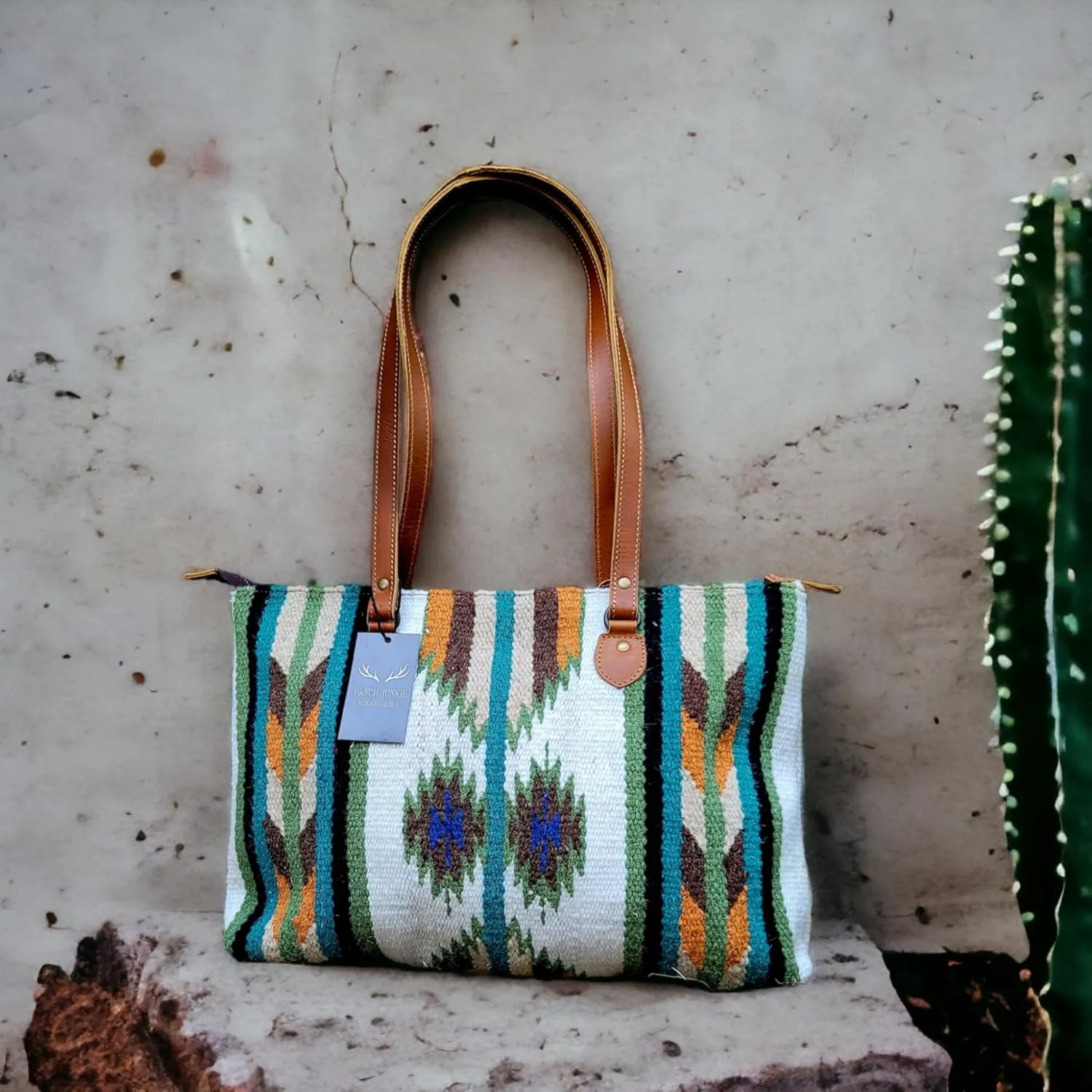 Southwestern Large Handcrafted Saddle Blanket Tote Purse (Aspen)