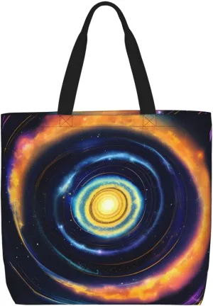 Space Spiral Cosmic Energy Print Women Reuseable Handbag, Grocery Bag Foldable For Shopping Travel Activity
