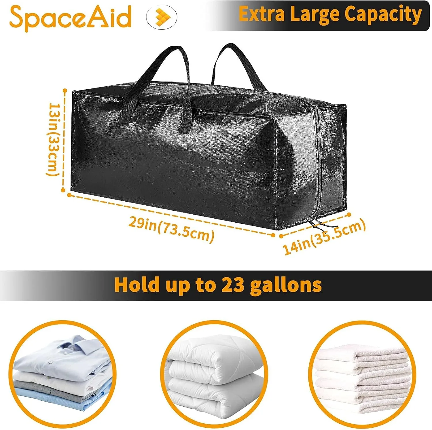 SpaceAid Heavy Duty Moving Bags, Extra Large Storage Totes W/Backpack Straps Strong Handles & Zippers, Alternative to Moving Boxes, Packing & Moving Supplies, Black (6 Pack)